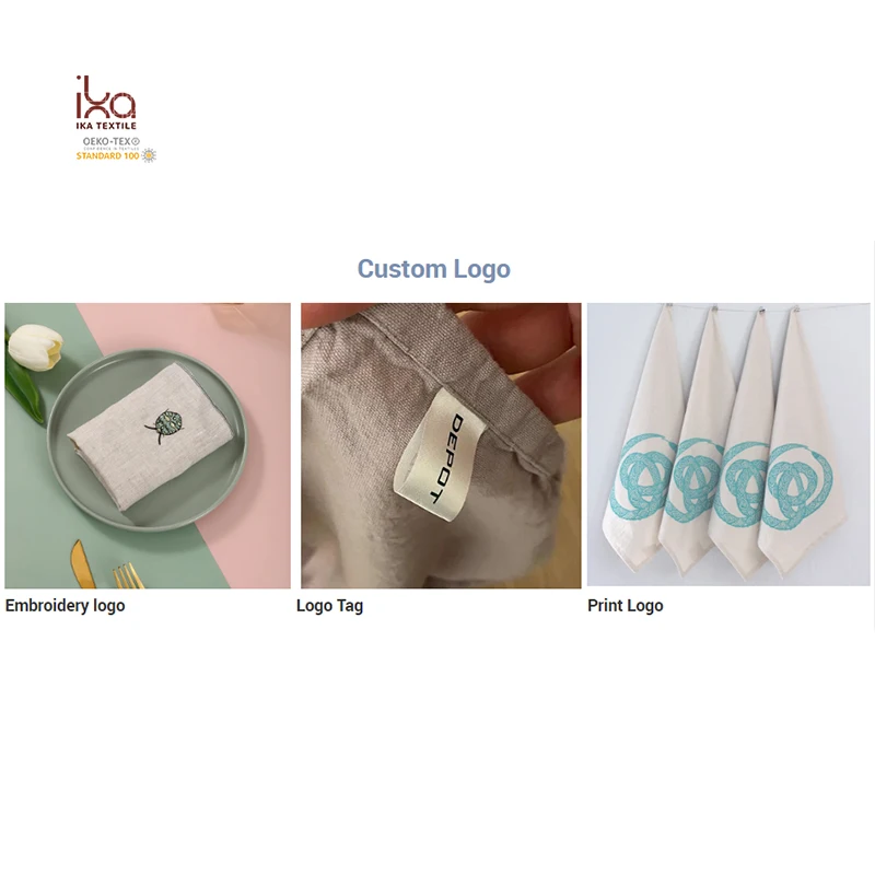 Green Farmhouse Kitchen Dish Absorbent Custom Bulk Linen Tea Towel with Hanging Loop for Kitchen