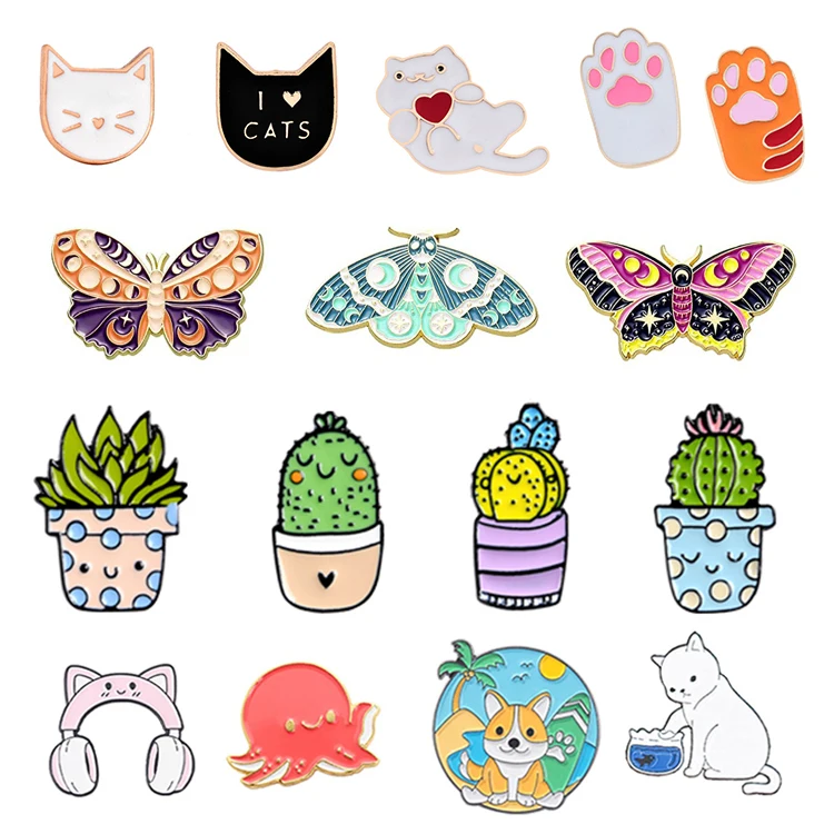 Factory Custom Wholesale Designer Multiple Style Material Pattern Cute Funny Cartoon Anime Badge Metal Lapel Enamel Brooches Pin