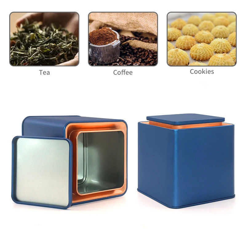 Square Tea Tin Box Metal Jewelry Gift Tin Can Packaging For Cookies Wholesale Custom Tinplate coffee bean Tin Box