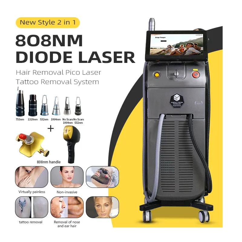 Multifunctional Ice Titanium 3waves 755 808 1064 Diode Laser Hair Removal Picosecond Laser Tattoo Removal 2in1 Machine