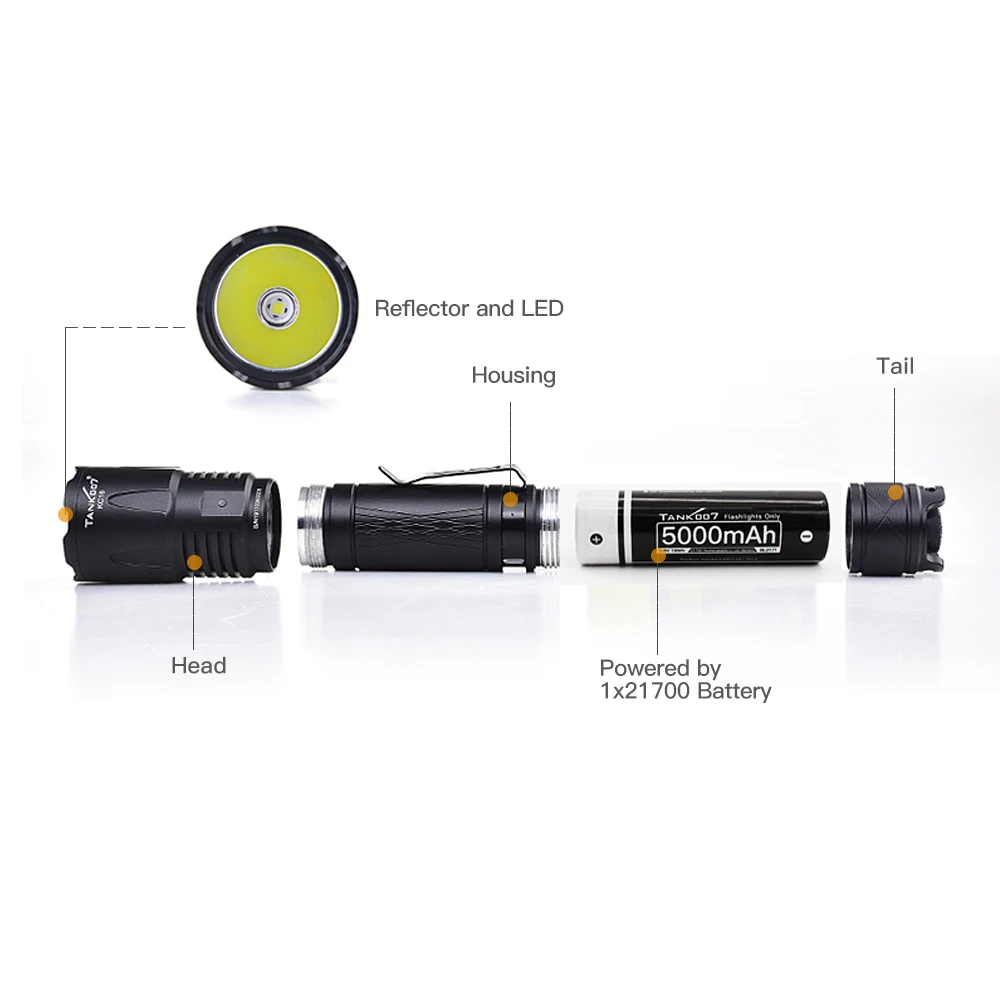 Tank007 KC16 Custom Logo Flashlight Super Bright tactical flashlight Led Torch rechargeable Linterna led flashlight factory
