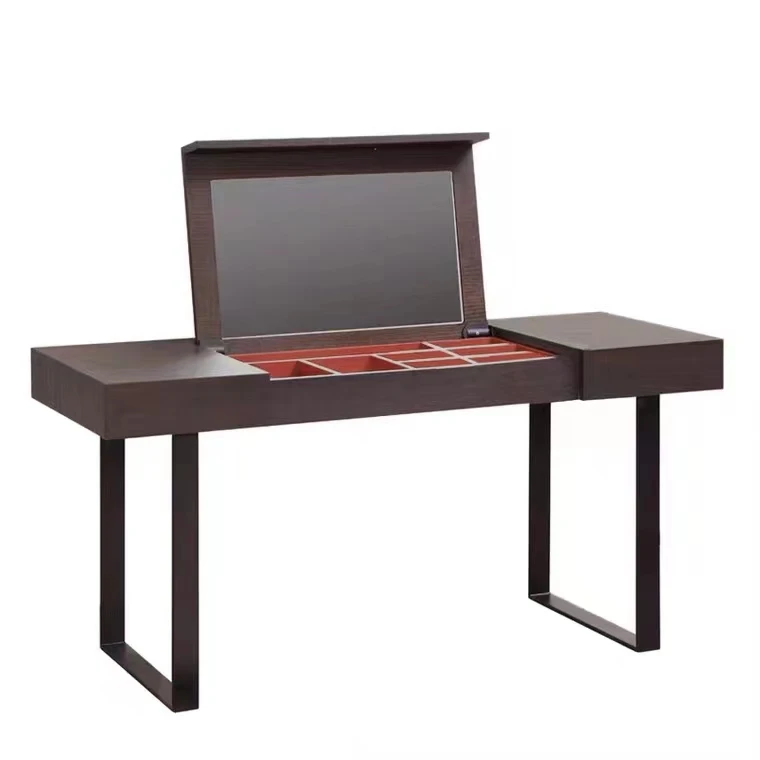 Modern with Smoked Solid Wood and Sturdy Metal Frame for a Chic Bedroom Setting Dressing Table
