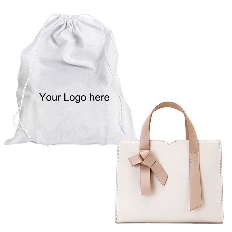 Custom Logo Large Size 44 x 44cm 150g Cotton Flannel Drawstring Dust Bag for Big Handbag