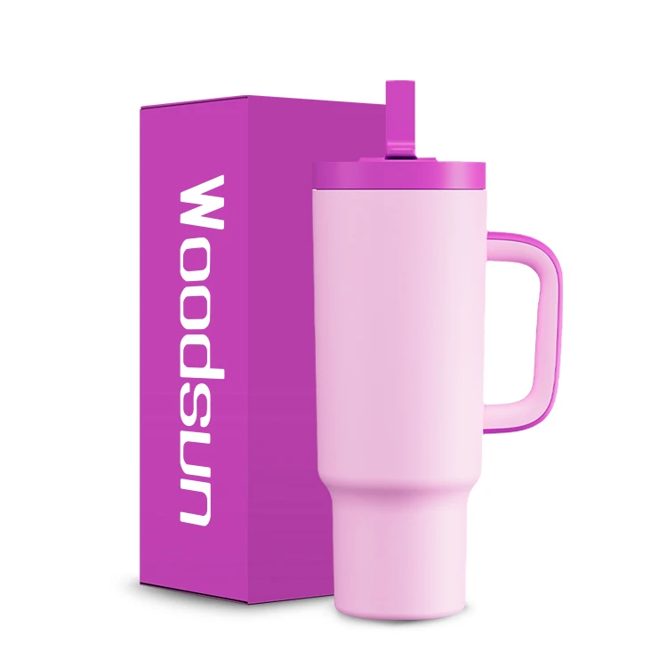 Fashion Sustainable Travel Mug 40oz Tumbler With Handle 2 In 1 Straw And Sip Lid Double Insulated Tumbler