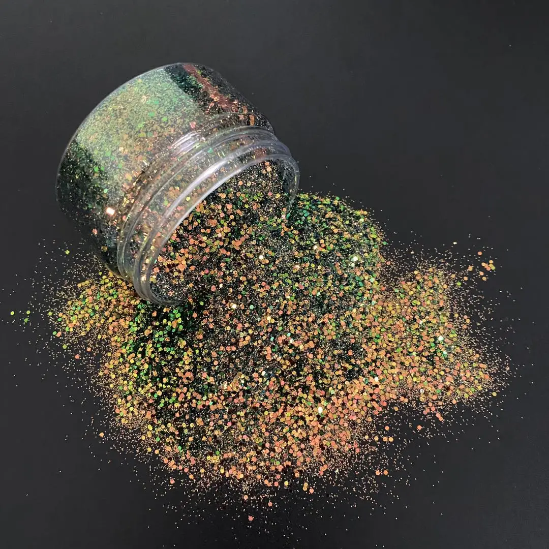 Мелкий блестящий клей из полиэстера для косметики оптом, мелкий смешанный Блеск для ногтей хамелеон