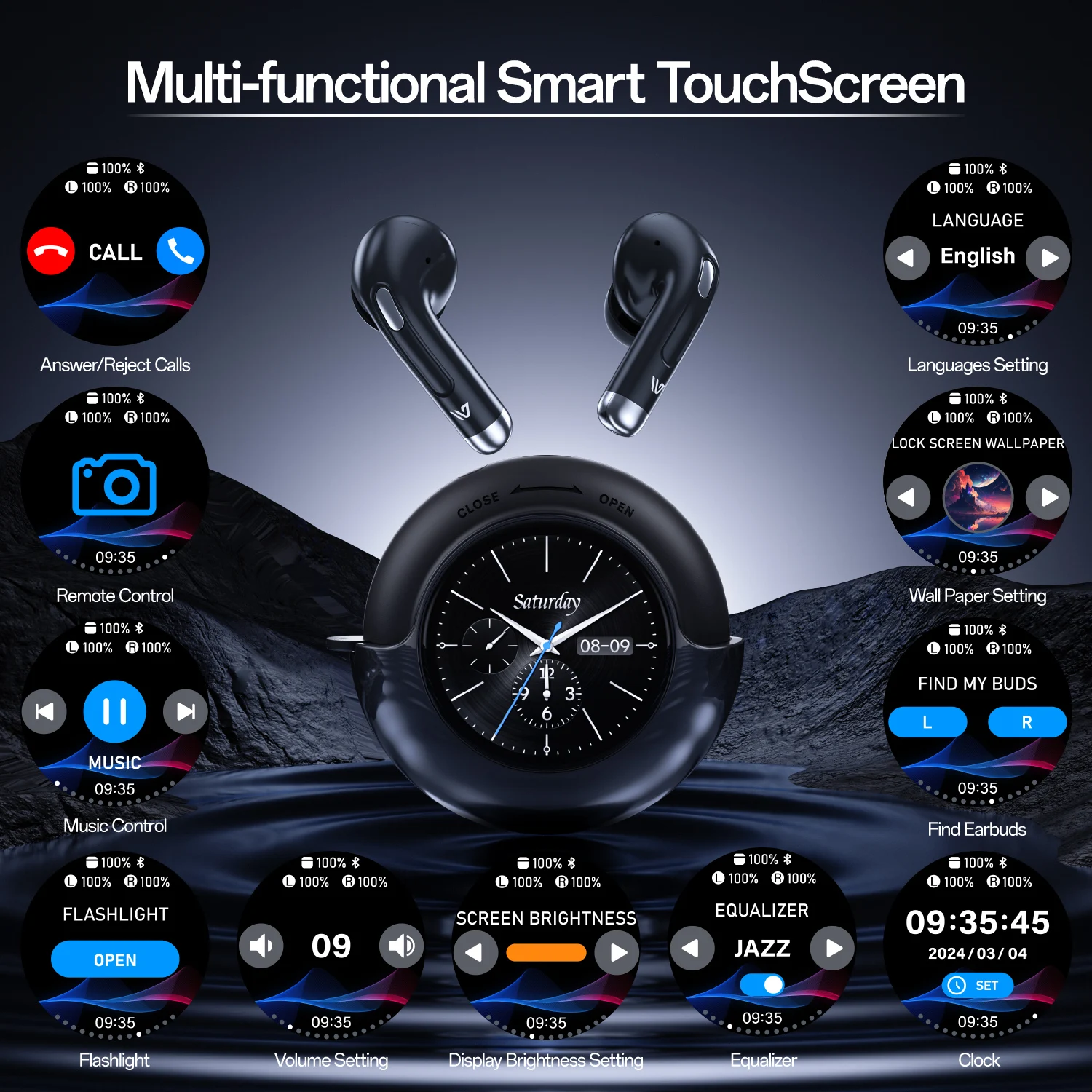 Weofly Lifefits 1.28inch Touch Screen  Pro Smart In-Ear Earphone With ANC Blue tooth 5.4 Wireless Stereo Sound Earbuds headphone