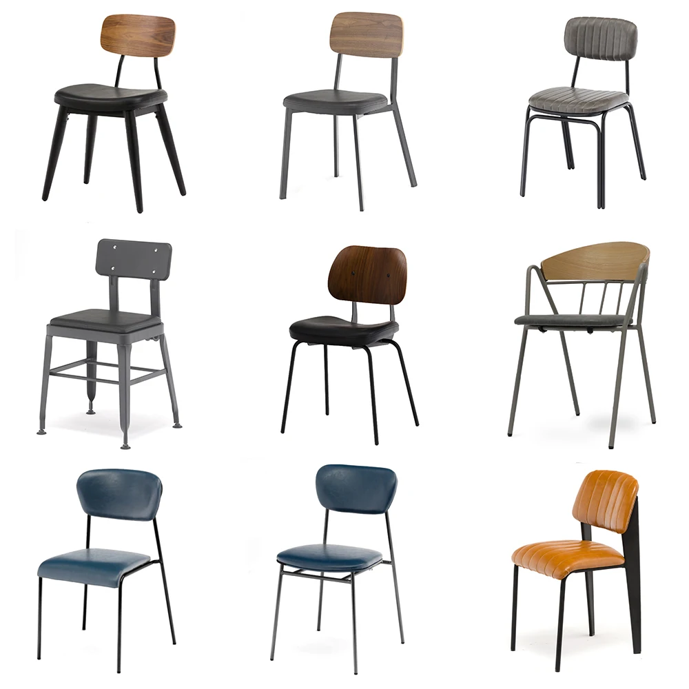 Comfortable Black Seat Wood Back Metal Frame Soft Leather Dining Room Furniture Chairs