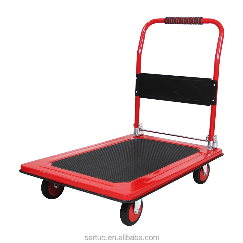 Red steel trolley Four-wheeled truck New product trailer logistics Workshop Easy to store hand cart
