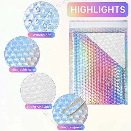 CX Holographic Bubble mailer Transparent PVC Envelopes Holographic Poli Mailers Shipping Red/Rose Gold Bubble Mailer Holographic