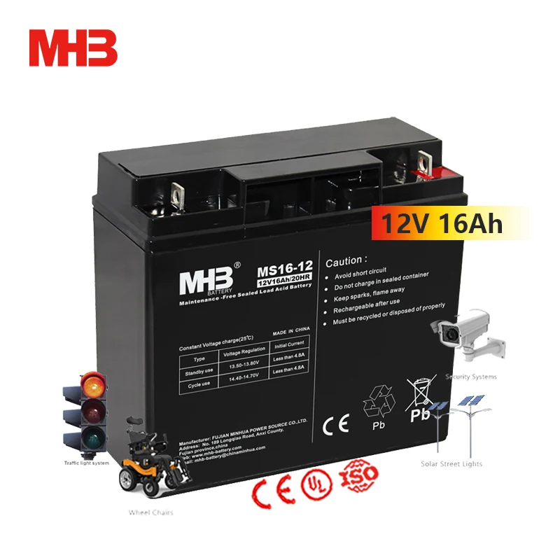 Ms16-12 Mhb 12 В, 16 А/х, Солнечная свинцово-кислотная батарея AGM VRLA UPS для банкоматов