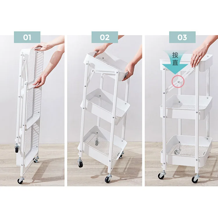  Home Black Kitchen shelve 3 tier foldable
