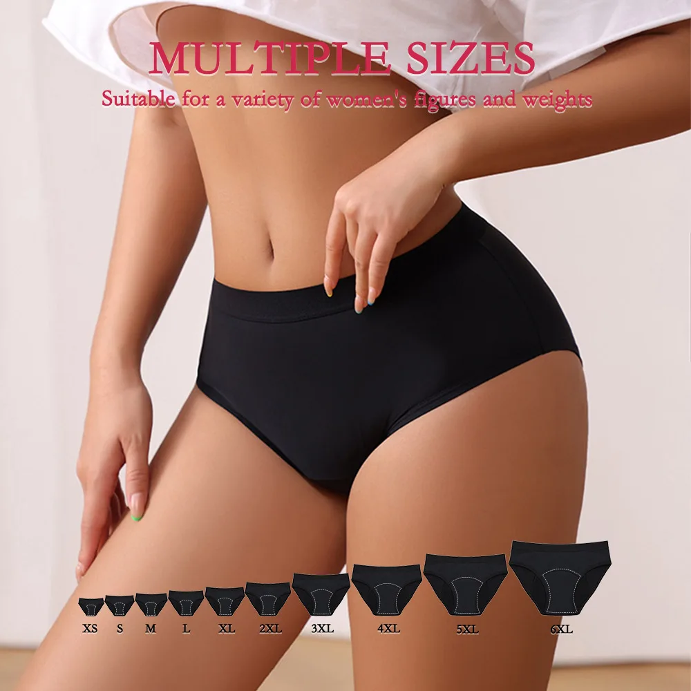 Women Period Panties Female Seamless Cotton Bottom Crotch Period Underwear 4 layers  Leak Proof Heavy Flow Black Period Briefs