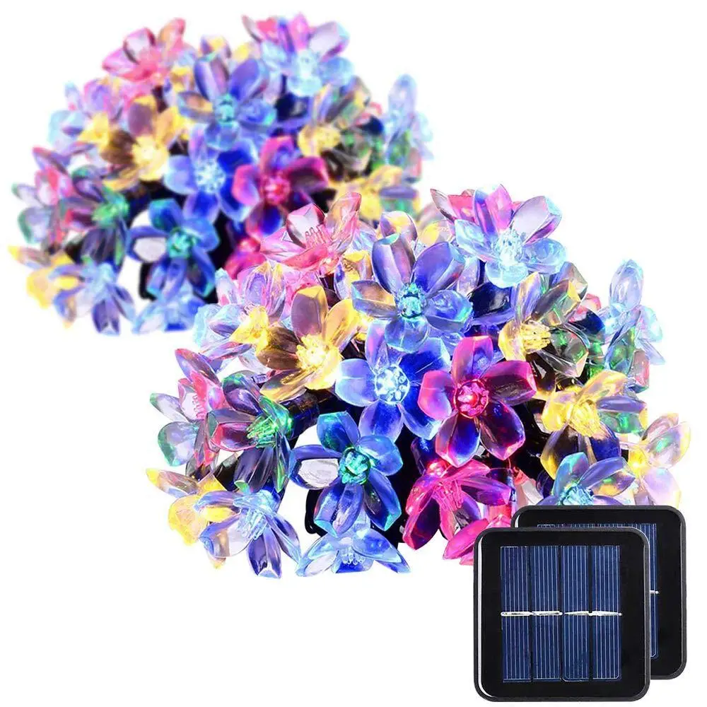 Cross-border hot outdoor waterproof sakura Christmas party outdoor decorative lights solar lanterns string