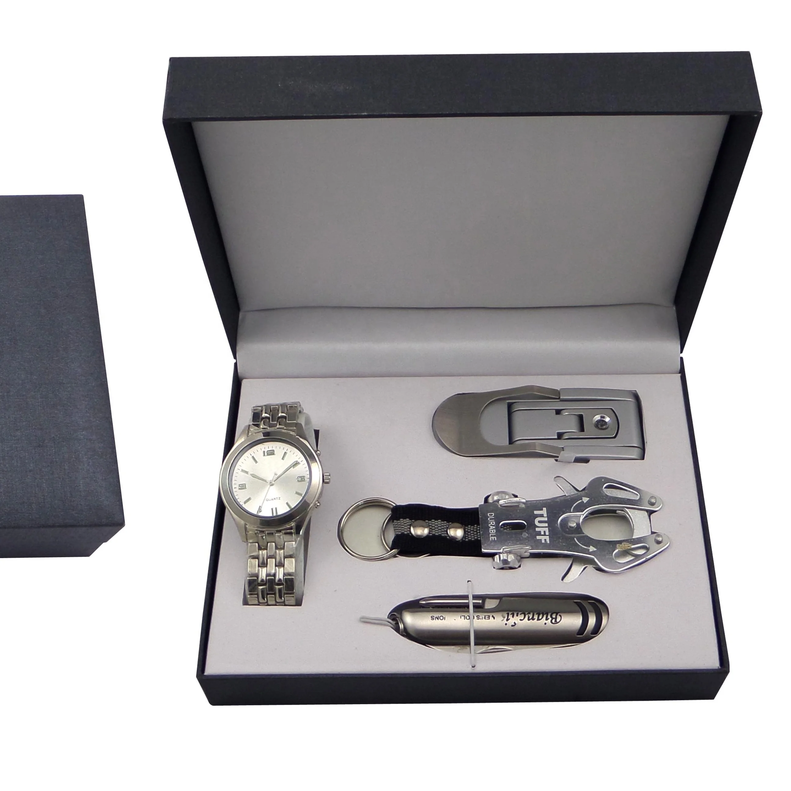 Black Leather Watch Wallet Belt Bracelet Chain Ballpoint Pen Gift Set Box For Present Business Gift Men Set