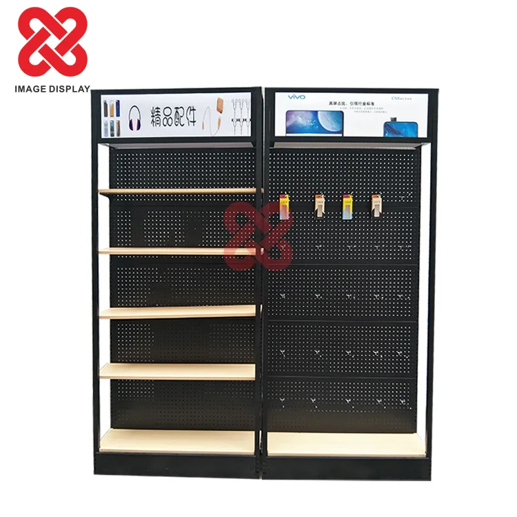Customized retail store Cell phone Accessories display racks Metal Tools display stand Wooden Book shelf phone display stand