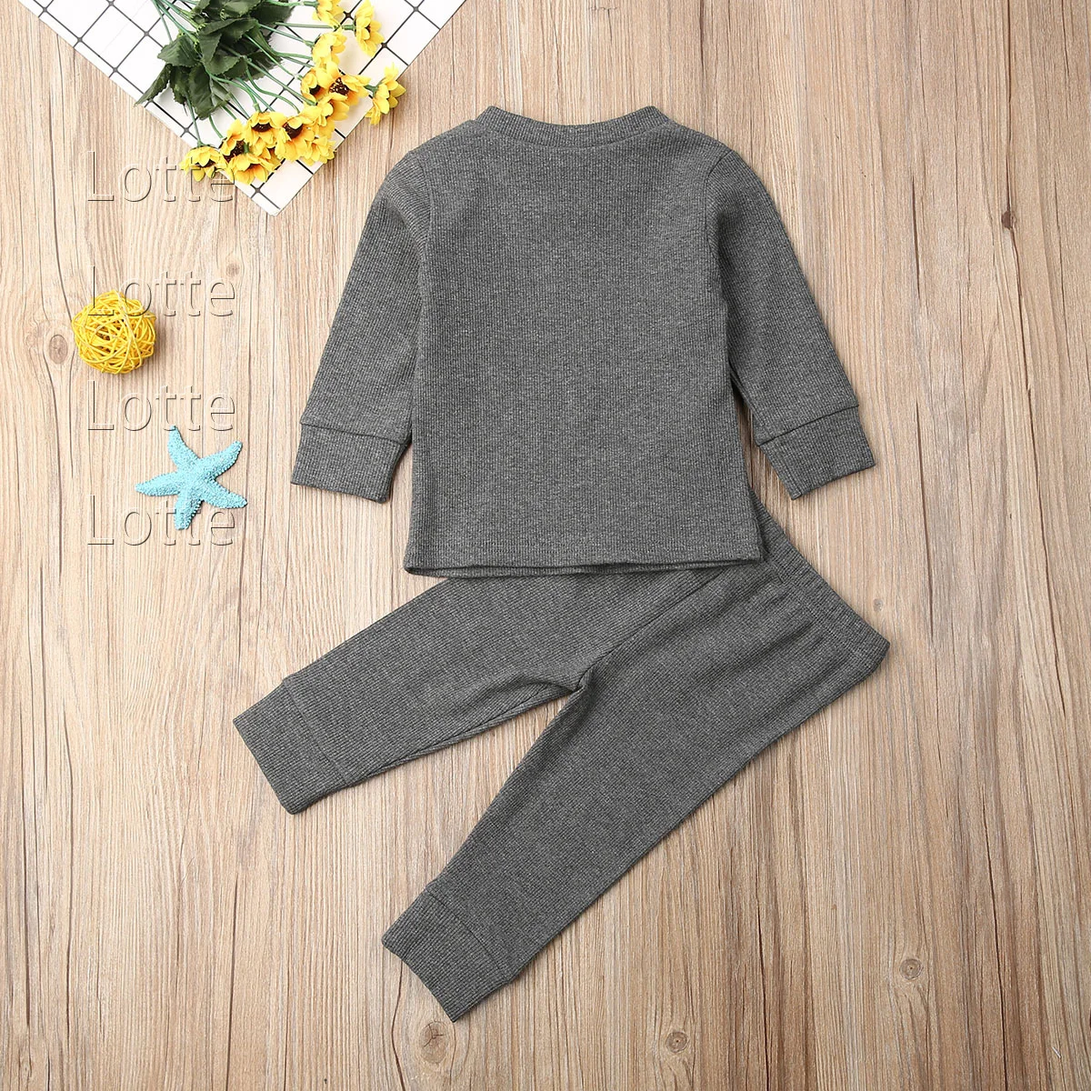 Lotte Toddler Kids Baby Girl Boy Knitted Cotton Sets Fall Clothes Long Sleeve T Shirts+Pants Solid Outfits Baby Tracksuits 0-24M