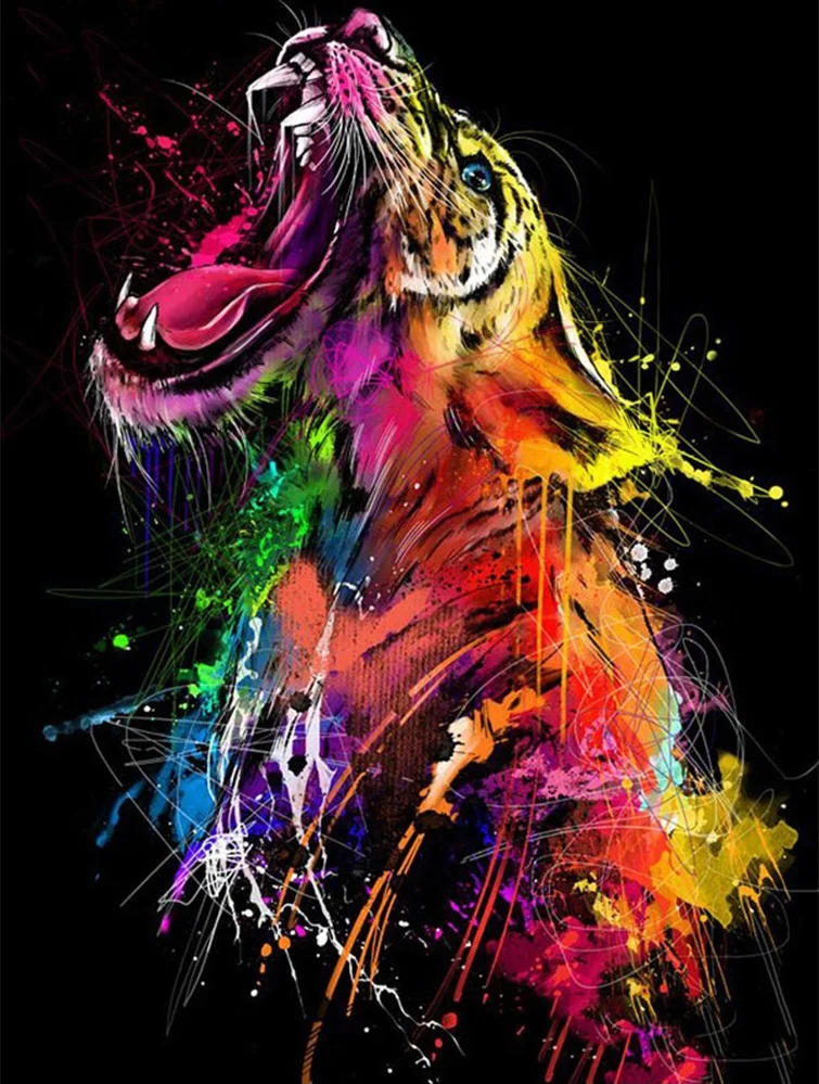 FIYO Color Tiger Oil Painting on Canvas Wall Art Posters and Prints Nordic Wall Picture for Living Room Home Decor