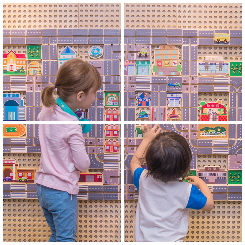 Building  Wooden Blocks Toys Educational Cool Science Urban Slide Models For Kids