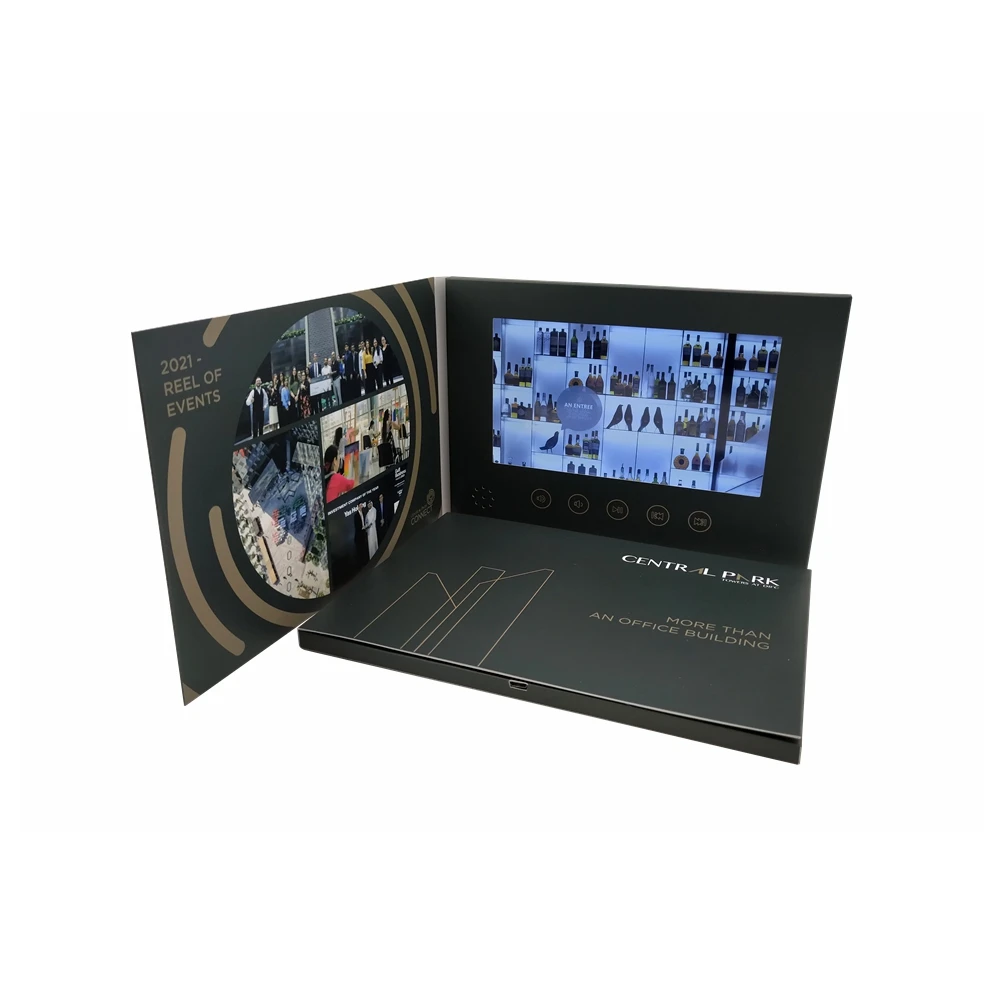 Hot Sales LCD Screen Linen Video Book Wedding Invitation Gift Card Linen Video Brochure Video Greeting Card for Wedding