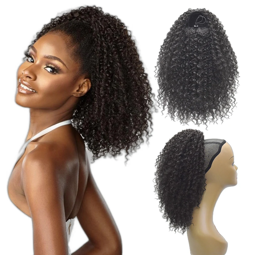 Novelties Top Quality Curly Ponytail Synthes Hair Extension Instant Clip In Draw String Pony Tail Kids Fake Short Pony Tail Wigs