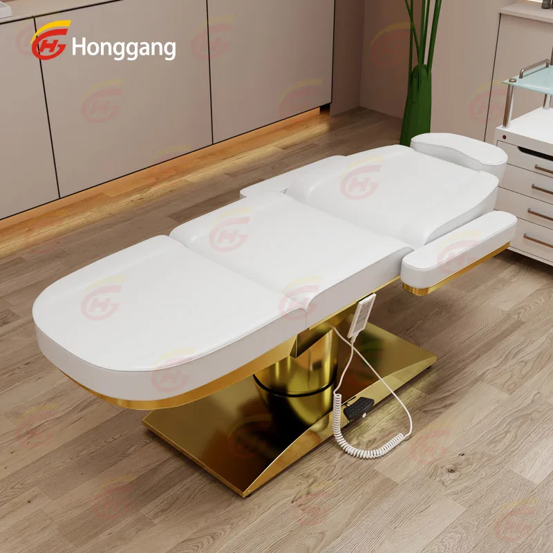 thai professional recliner steel frame white and gold spa electric massage bed tables for facial