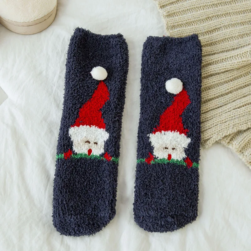 Christmas socks female autumn and winter tube socks pure cotton plus velvet thick sleep socks coral velvet warm cute velvet soc