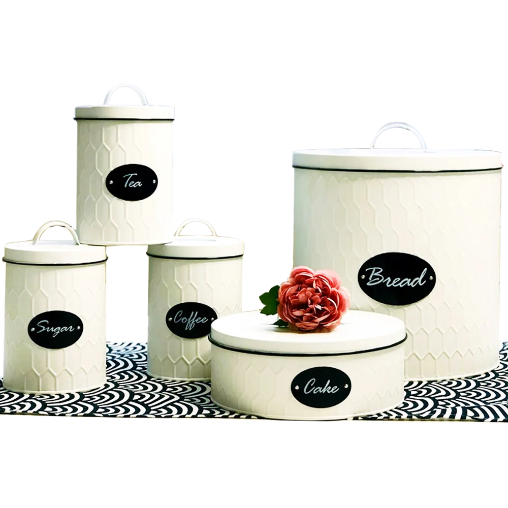 Metal Loaf  Breadbox Set Tea Coffee Sugar Canisters Sets For The Kitchen Food Storage Canister Container