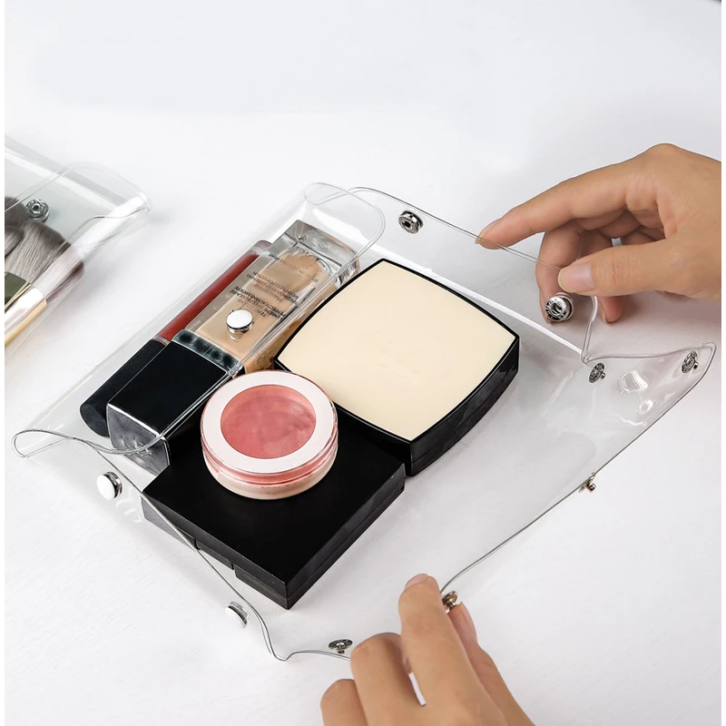 Wholesale Promotional Cheap Portable 3 Sizes Snap Button Closure Small Clear Makeup Bag Set Transparent PVC Cosmetic Pouch Bag