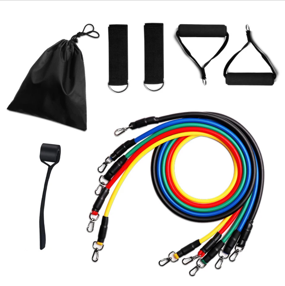 Custom 11PCS TPE Fitness Bandas De Resistencia Gym Elastic Stretch Fitness Resistance Band Set