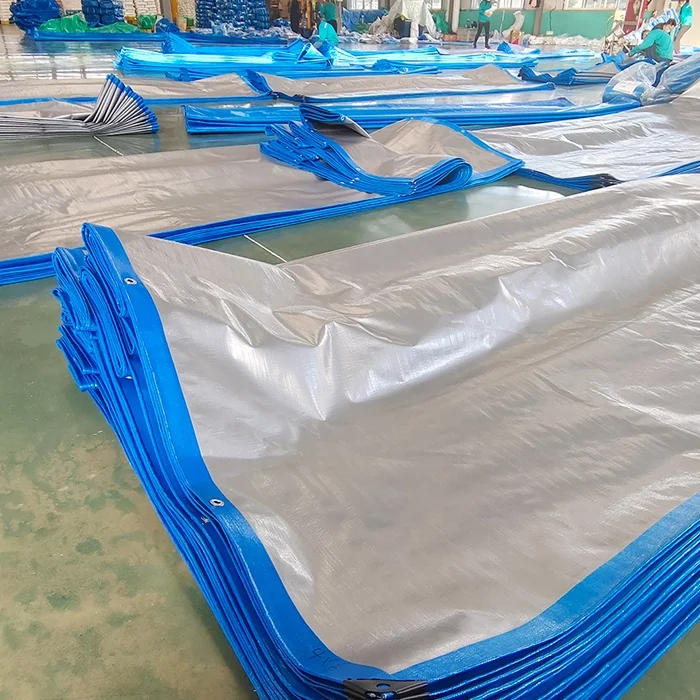 Custom size logo printed tarpaulin canvas 80 gsm- 220 gsm white blue Tarp for roofing temporary cover