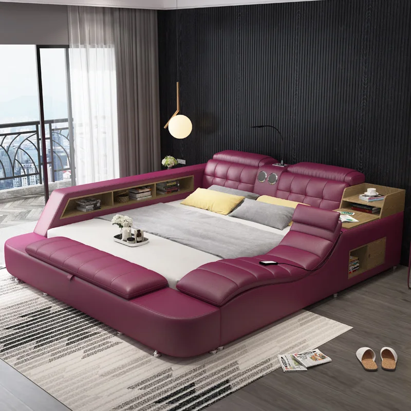 Luxury Modern Furniture Leather Smart Functional Beds Storage Bed King Queen Size Massage Electric Adjustable Double Beds