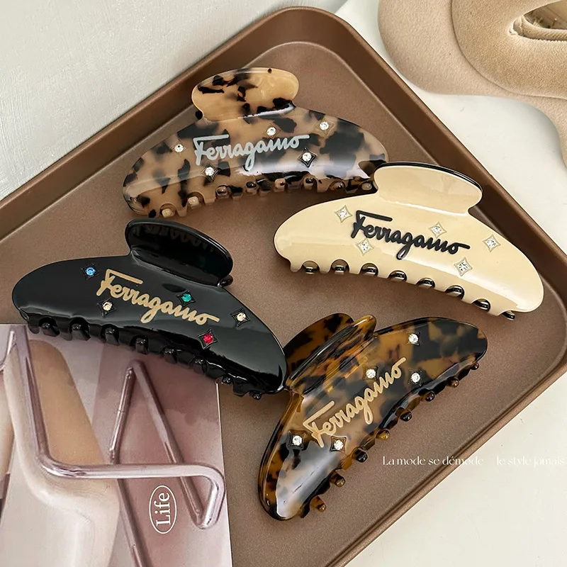 Custom Fashion Designer Diamond Large Hairpin Elegant Letter Shark Hair Claw Clip For Women