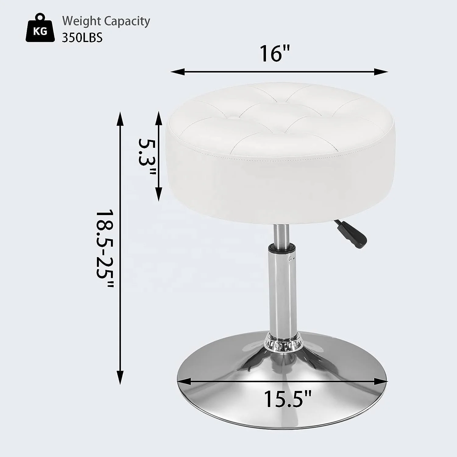 Round Ottoman Tufted PU Leather Vanity Chair Custom 360 Swivel Vanity Stool Modern White Vanity Chair For Powder Room