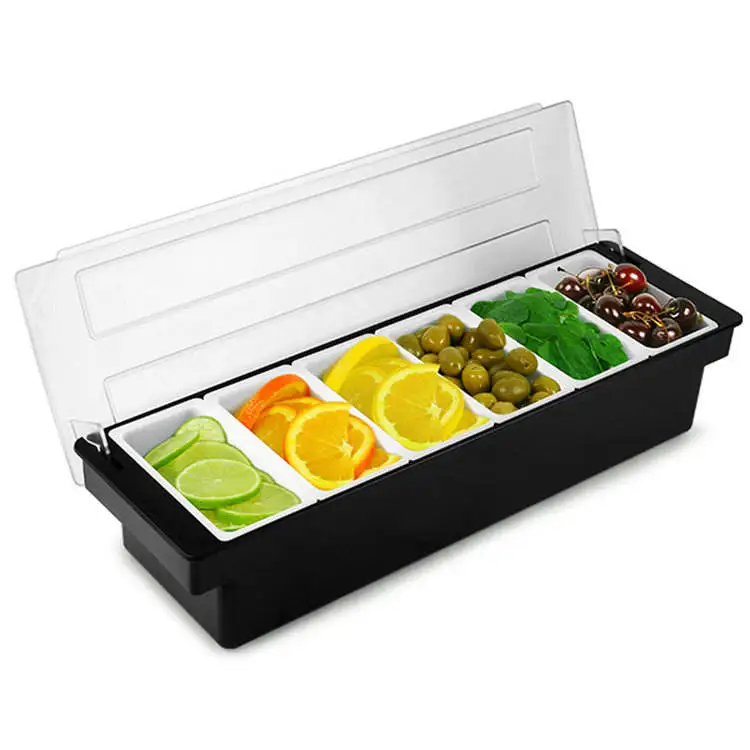 garnish tray Bar Top Food Condiment Dispenser 6 Compartment Condiment Caddy with Lid