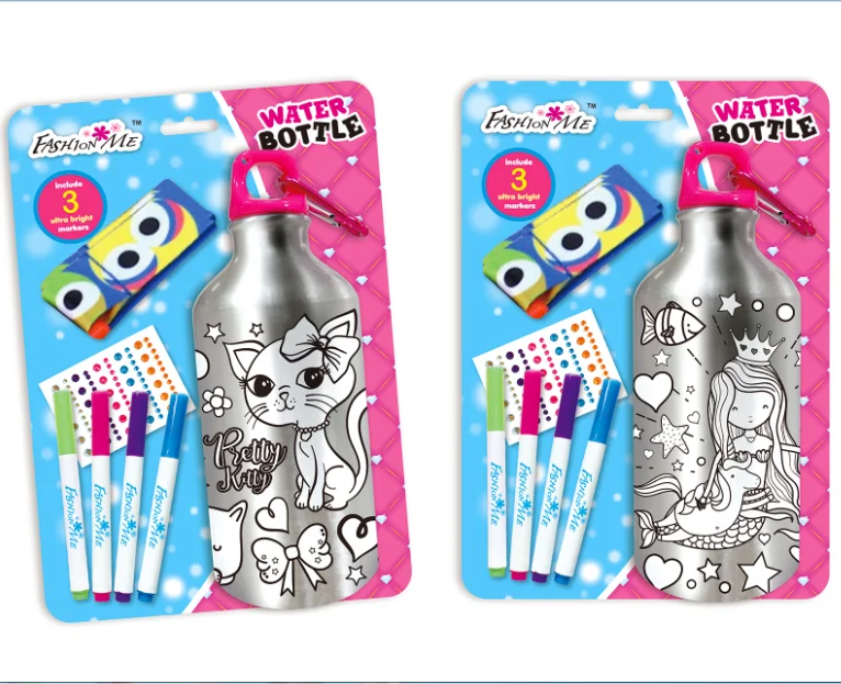 Hot Sale Aluminum Unicorn Water Bottle With DIY Sticker Color Markers and Gems Kids Craft Gift for Educational Kits