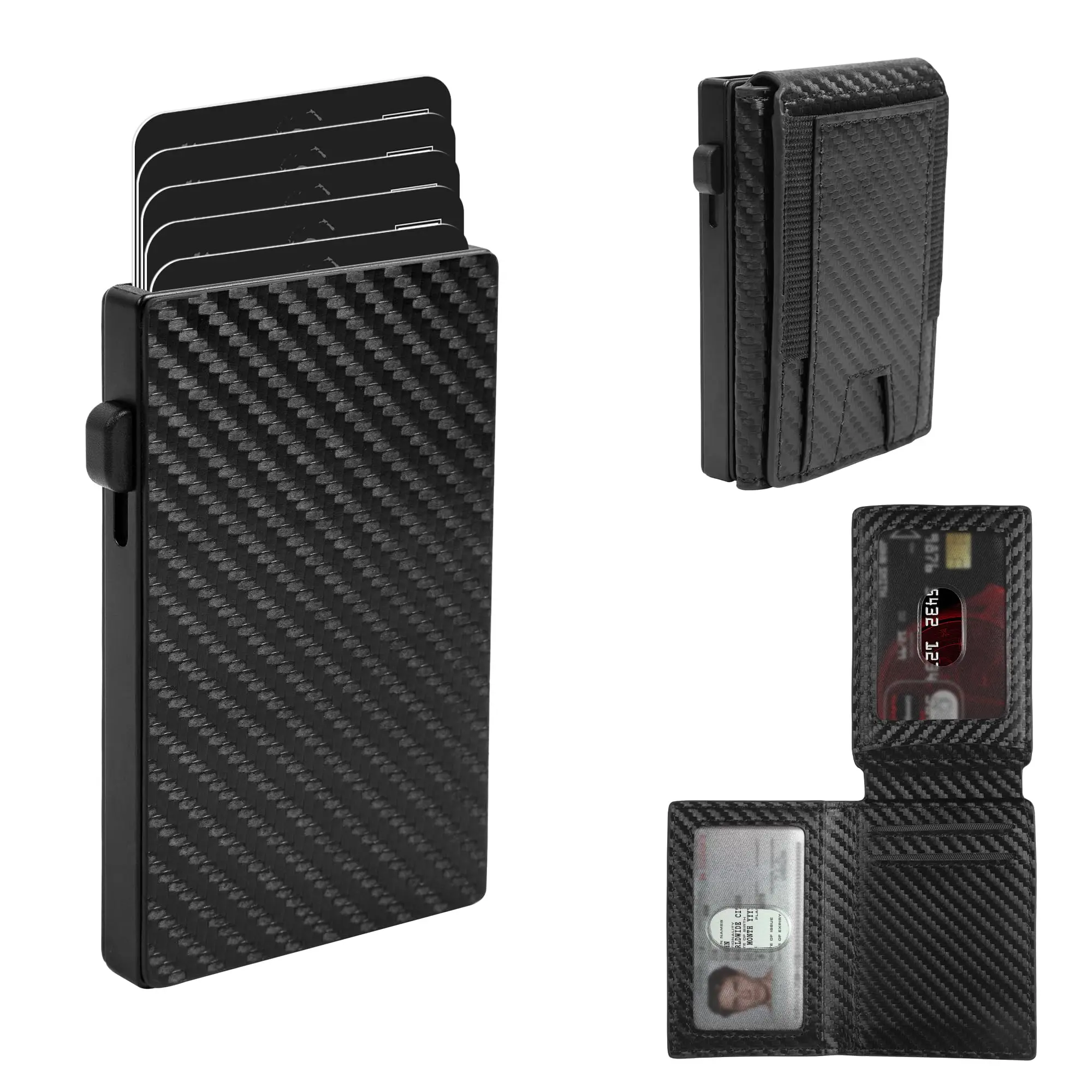 RFID Blocking Minimalist Metal Aluminum Card Case Wallet Carbon Fiber PU Leather Business Pop Up Card Holder Mans Wallet