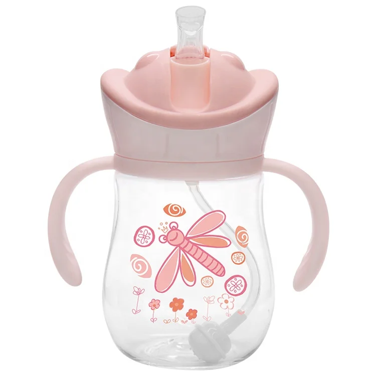 Kids Water Sippy Cup Cartoon Print Bpa Free Tritan Leakproof Water Bottles Baby Feeding Cups with Straws