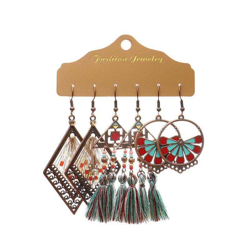 Boho Earring Sets Retro Tassel Earrings Set Flower Earrings Ethnic Bohemian Jewelry Women