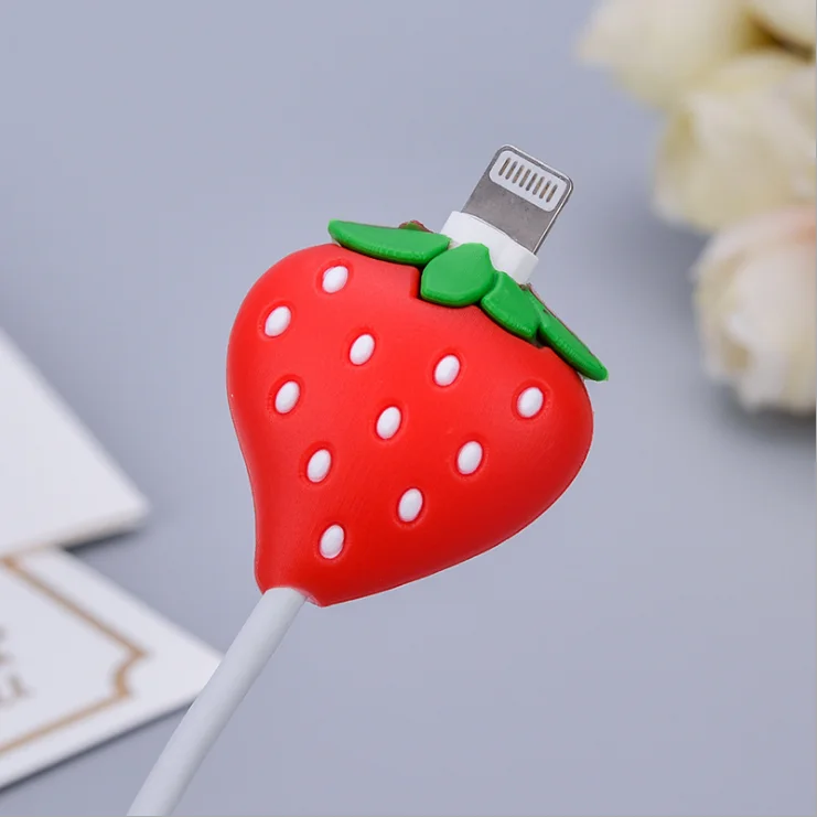 Wholesale Cute USB Charging Fruit Cable Protector Cartoon Silicone Date Line Cords Charger Cables Saver Protectors