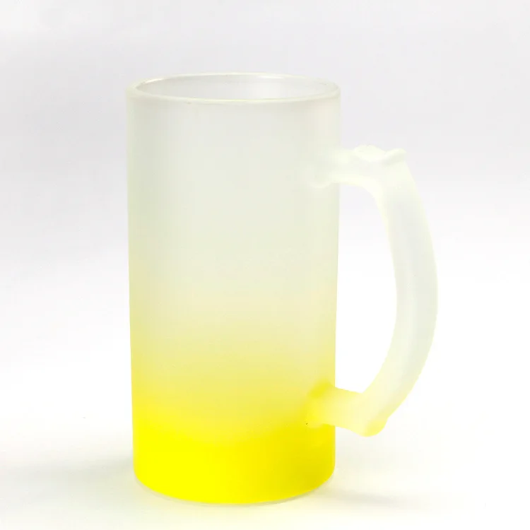 Wholesale 16oz Color Handle Matte Drinking Glass Sublimation Stein Mug Wine Cup Gradient Colorful Bottom Frosted Glass Beer Mugs