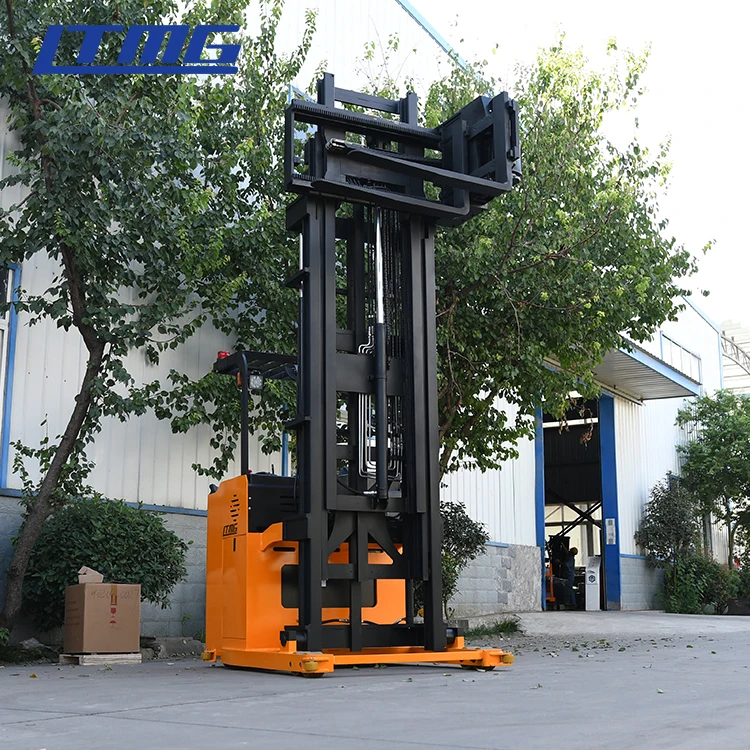 warehouse 3 way stacker 1 ton 1.5 ton seated stand on type electric reach truck forklift with 3m 4m 5m 6m 7m 10m height