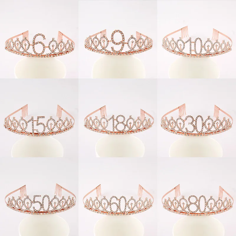 Wholesale Price Birthday Party Prom Age Digital Tiara Birthday Cake Queen Rhinestone Crown
