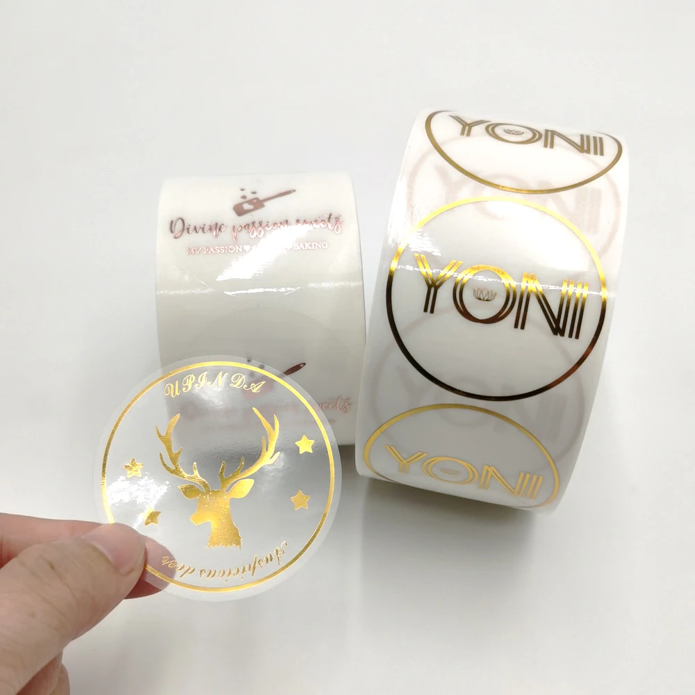 Custom Printing Circle Transparent Silver Gold Sticker Logo Label Self adhesive PP Rose Gold Foil Stickers