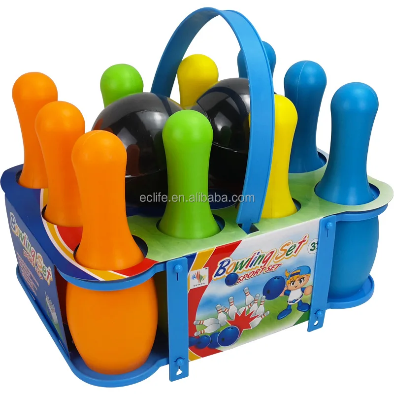 Promotional Kids Indoor Plastic Sports Play Toy Multicolor Ten Pin Bowling Set with 2 Balls