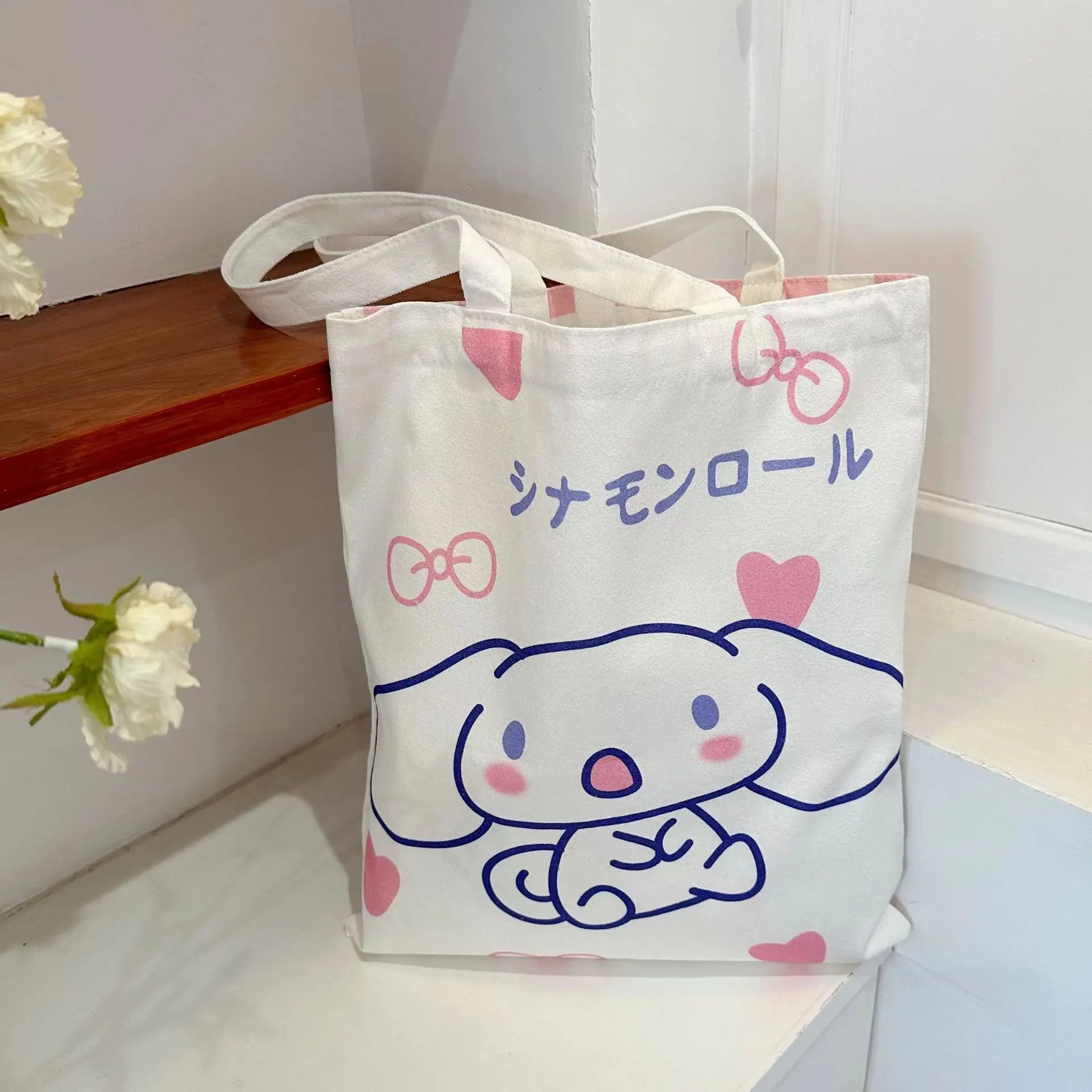 stock Kawaii Student Tutorial Bag Cute Cartoon Anime Kuromi Melody Kitty Shopping Bags Canvas Sanrioes Shoulder Bag