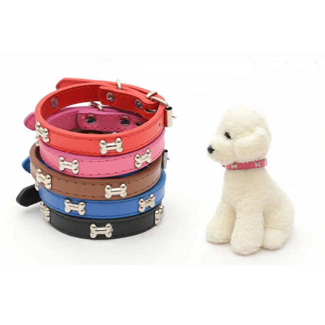 Dropshipping Puppy Pet Necklace Crystal Rhinestone Bone Charms Pendants Studded Accessories Genuine Leather Dog