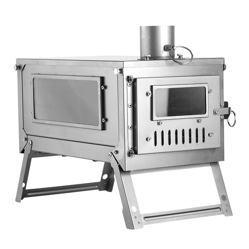 Outdoor Stove Folding Tent Stove Portable Ultralight Wood Burner Chimney Damper Titanium Hot Tent Fire Stove Camping Heater