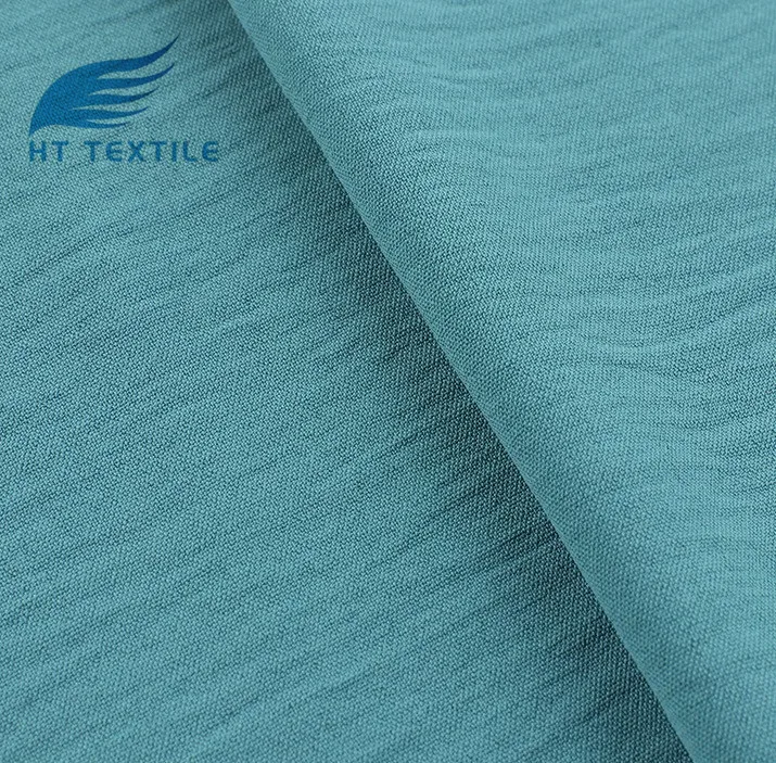 Cheap price plain dyed air jet 160D 100%polyester linen look  CEY woven crepe fabric for women dress and hijab