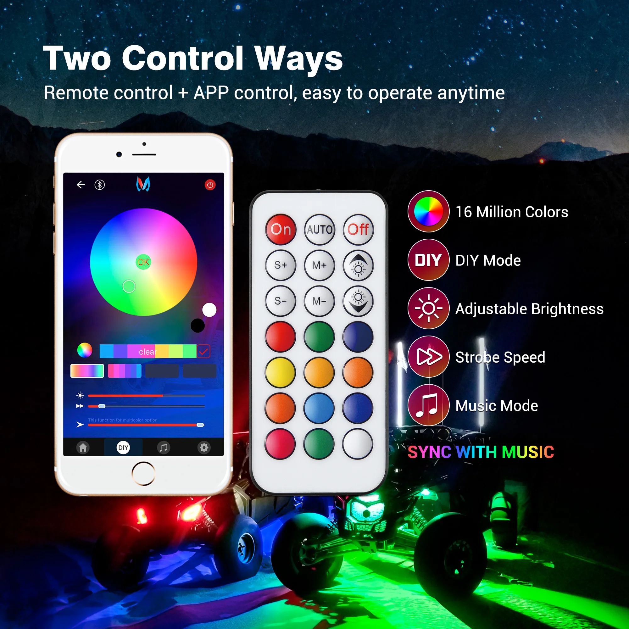 MICTUNING Q1 RGB светодио дный рок-свет-4 стручки многоцветные светящиеся неоновые огни приложение дистанционное управление для SUV ATV SUV пикап offraod