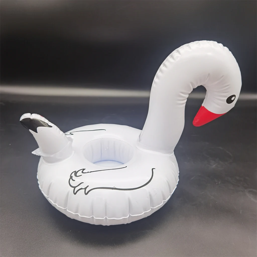 wholesale cheap new custom white swan animal pvc floating toy mini beer can inflatable ice cup drink holder for pool